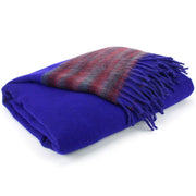 Tibetan Wool Blend Shawl Blanket - Deep Purple with Maroon & Grey Reverse