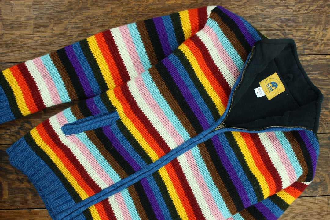 Hand Knitted Wool Jacket Cardigan - Stripe Progress Rainbow
