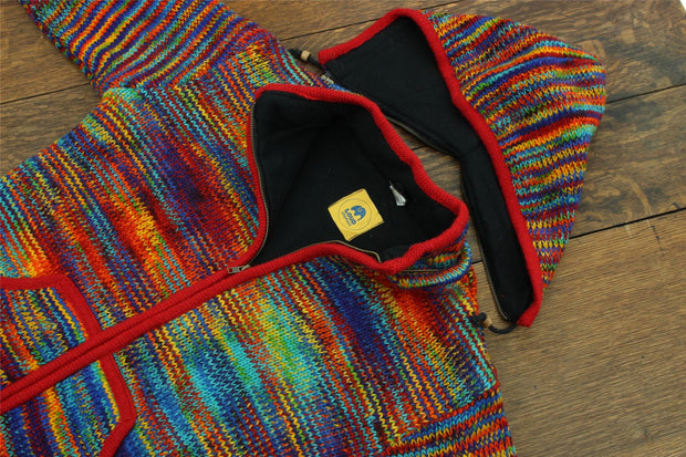 Hand Knitted Wool Hooded Jacket Cardigan - SD Rainbow