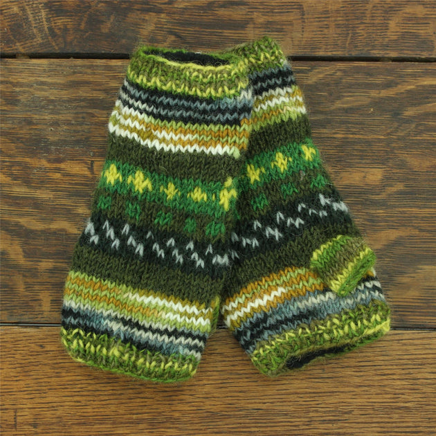 Hand Knitted Wool Arm Warmer 17 Green LoudElephant