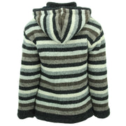 Hand Knitted Wool Hooded Jacket Cardigan Ladies Cut - Stripe Natural
