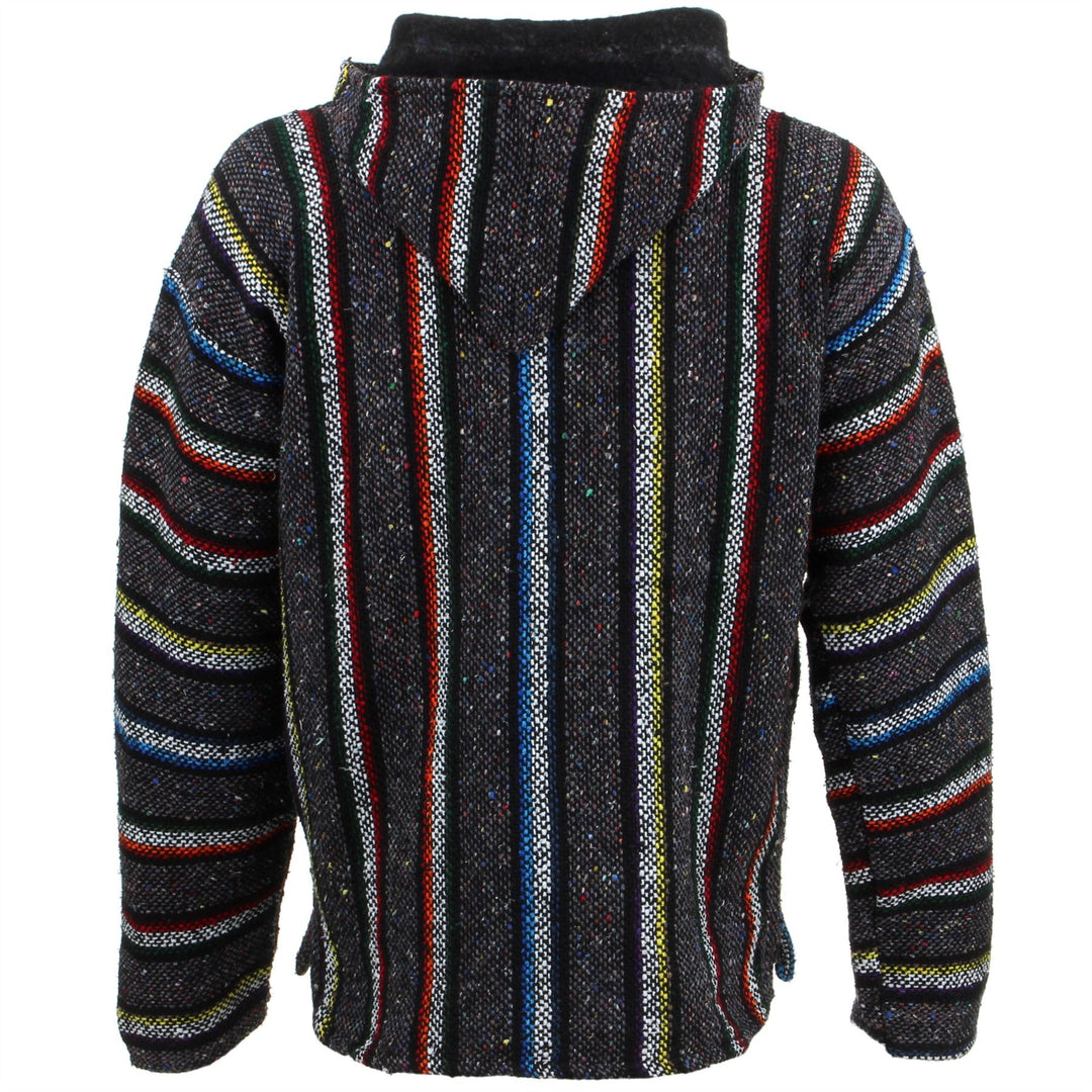 Mexican Baja Jerga Hoody - Grey & Rainbow Stripe