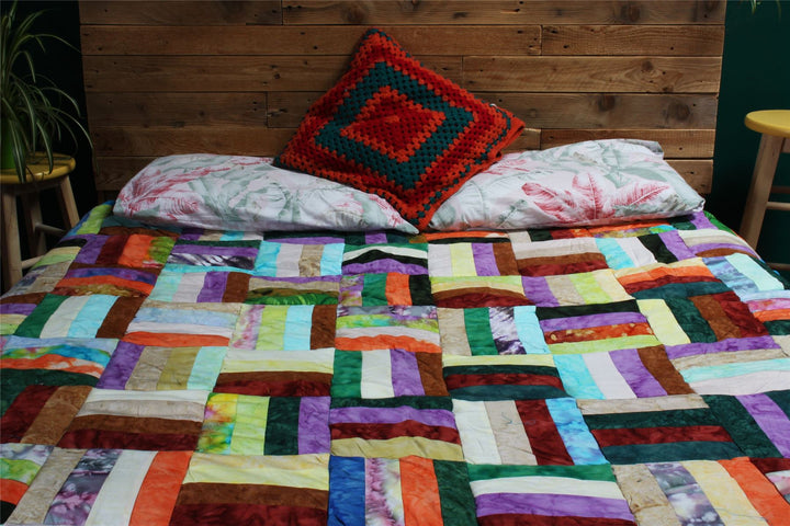Handmade Quilted Patchwork Batik Printed Bedspread
