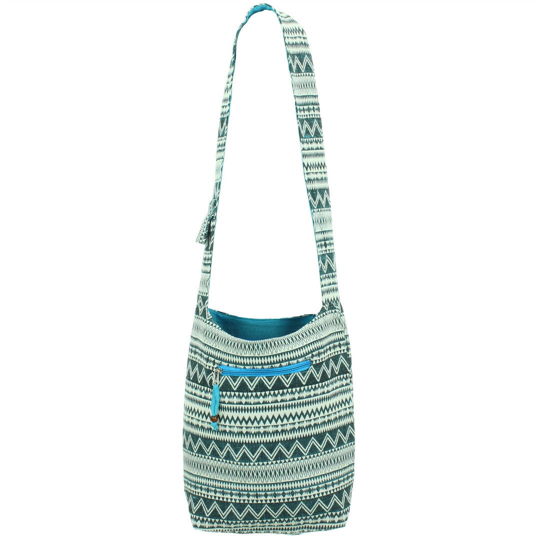 Cotton Canvas Sling Shoulder Bag - Turquoise