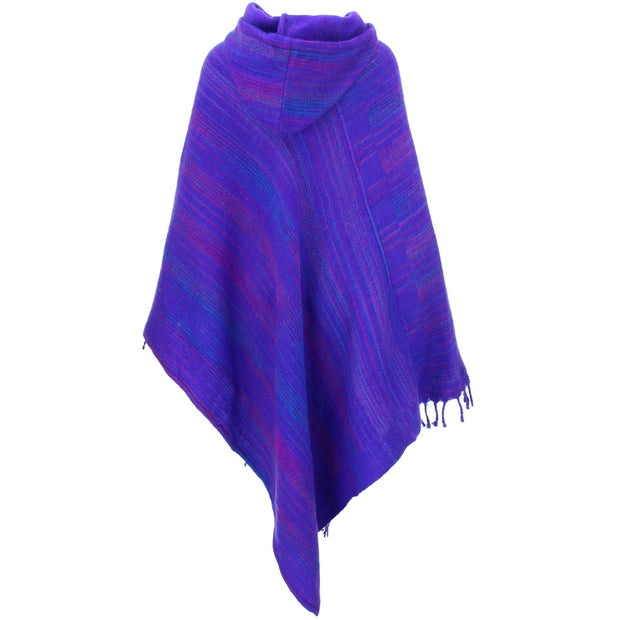 Vegan Wool Hooded Poncho - Purple & Blue