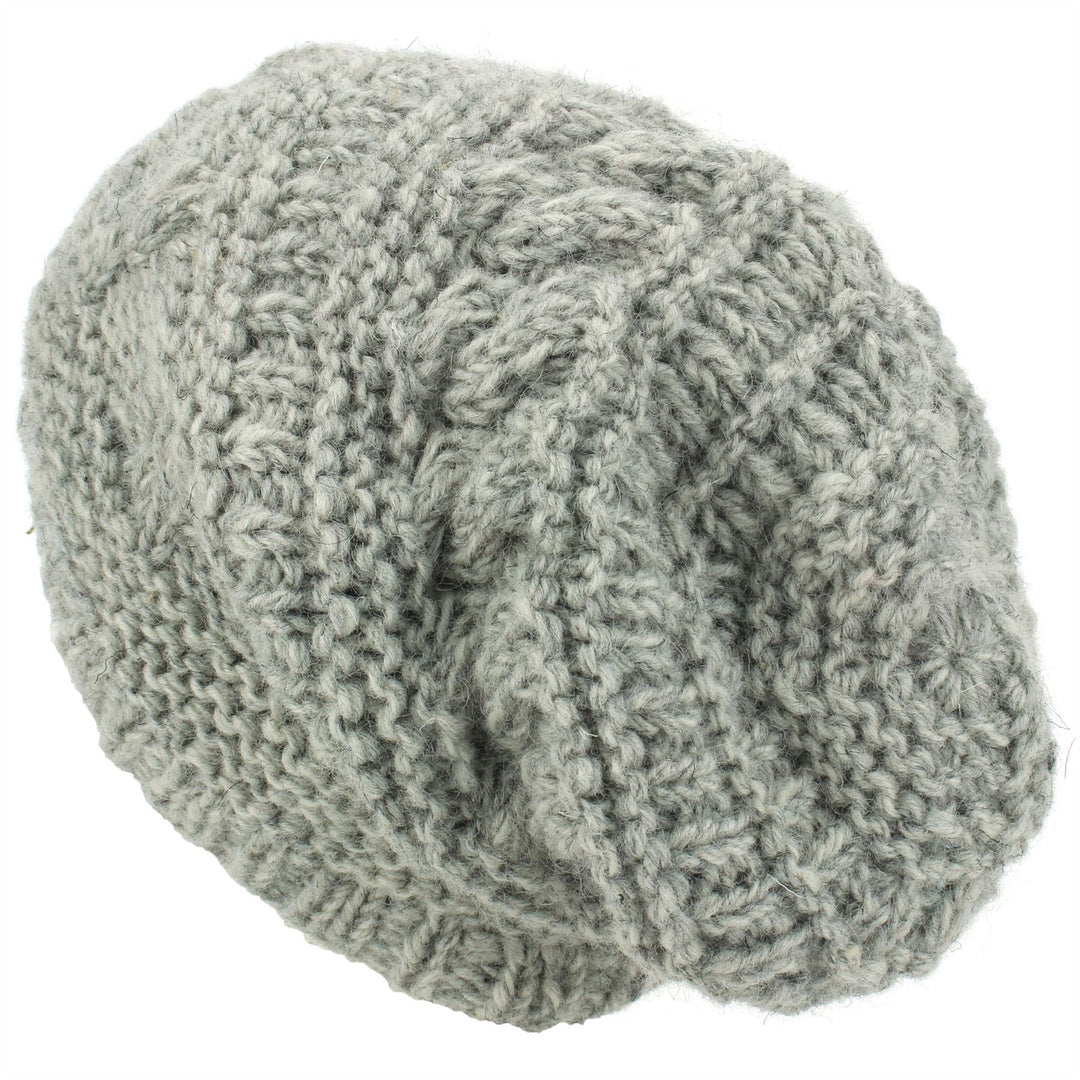 Wool Knit Beanie Hat - Light Grey