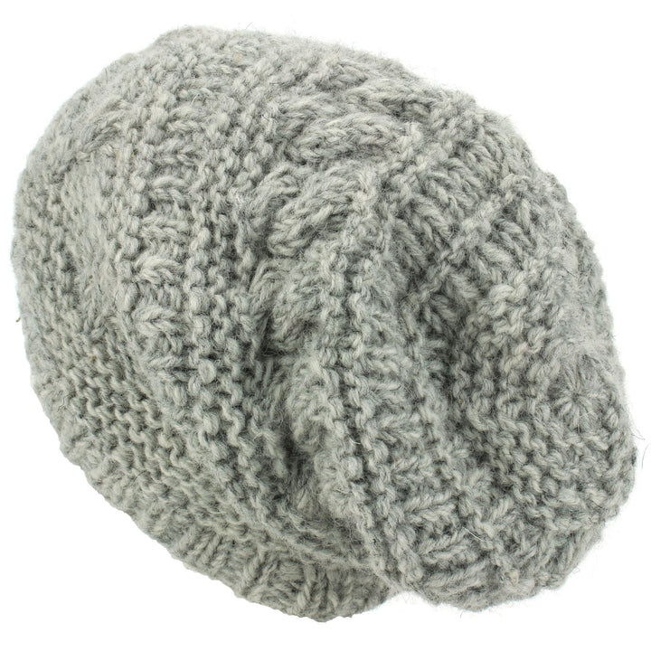 Wool Knit Beanie Hat - Light Grey