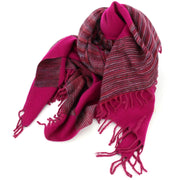 Tibetan Wool Blend Shawl Blanket - Pink with Maroon & Grey Reverse