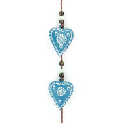 Hanging Mobile Decoration String of Hearts - Teal - Brown String