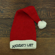 Hand Knitted Wool Christmas Beanie Hat - Naughty List Red