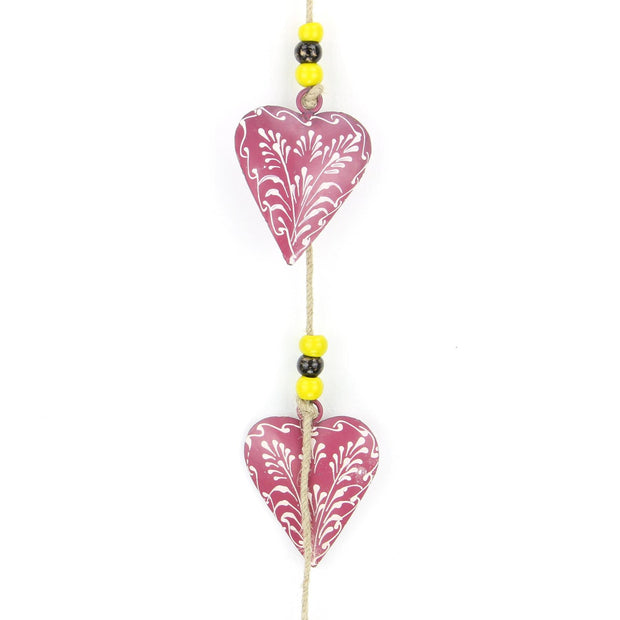 Hanging Mobile Decoration String of Hearts - Pink - Sand String