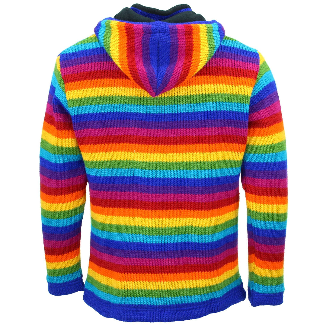 Hand Knitted Wool Hooded Jacket Cardigan - Stripe Bright Rainbow