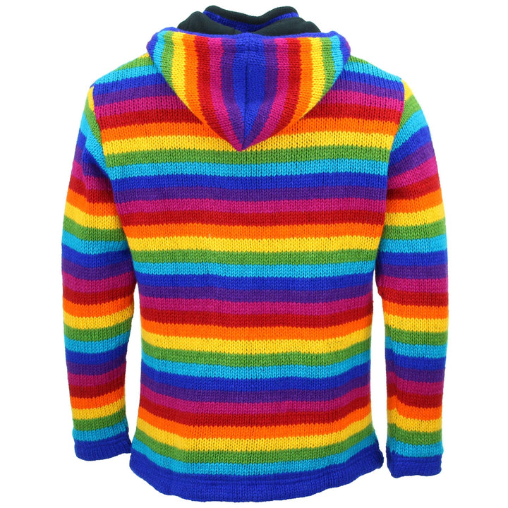 Hand Knitted Wool Hooded Jacket Cardigan - Stripe Bright Rainbow