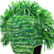 Wool Knit 'Punk' Mohawk Earflap Beanie Hat - Green Space Dye