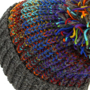 Wool Knit Beanie Bobble Hat - Blue Multi