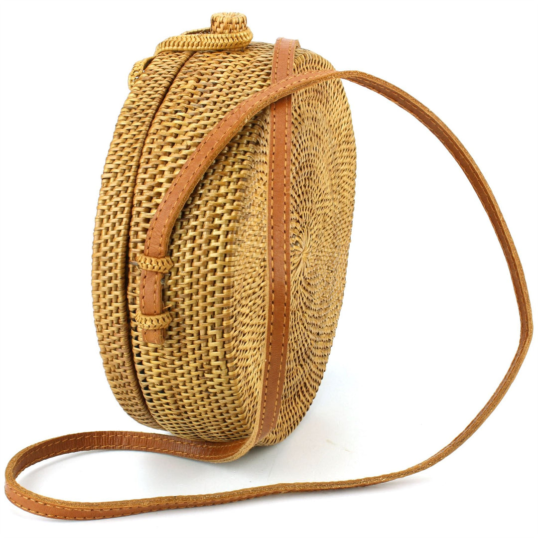Loud Elephant Handwoven Round Rattan Bag - Bow Loop