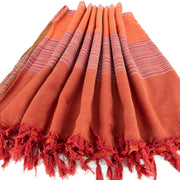 Striped Cotton Blanket With Tassel Edging - Burnt Orange