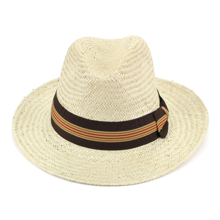 Wide Brim Straw Panama Fedora Hat - Brown