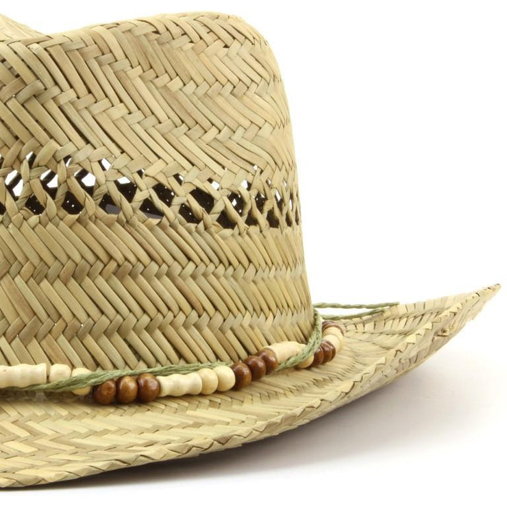 Straw Cowboy Hat with Wood Bead Band