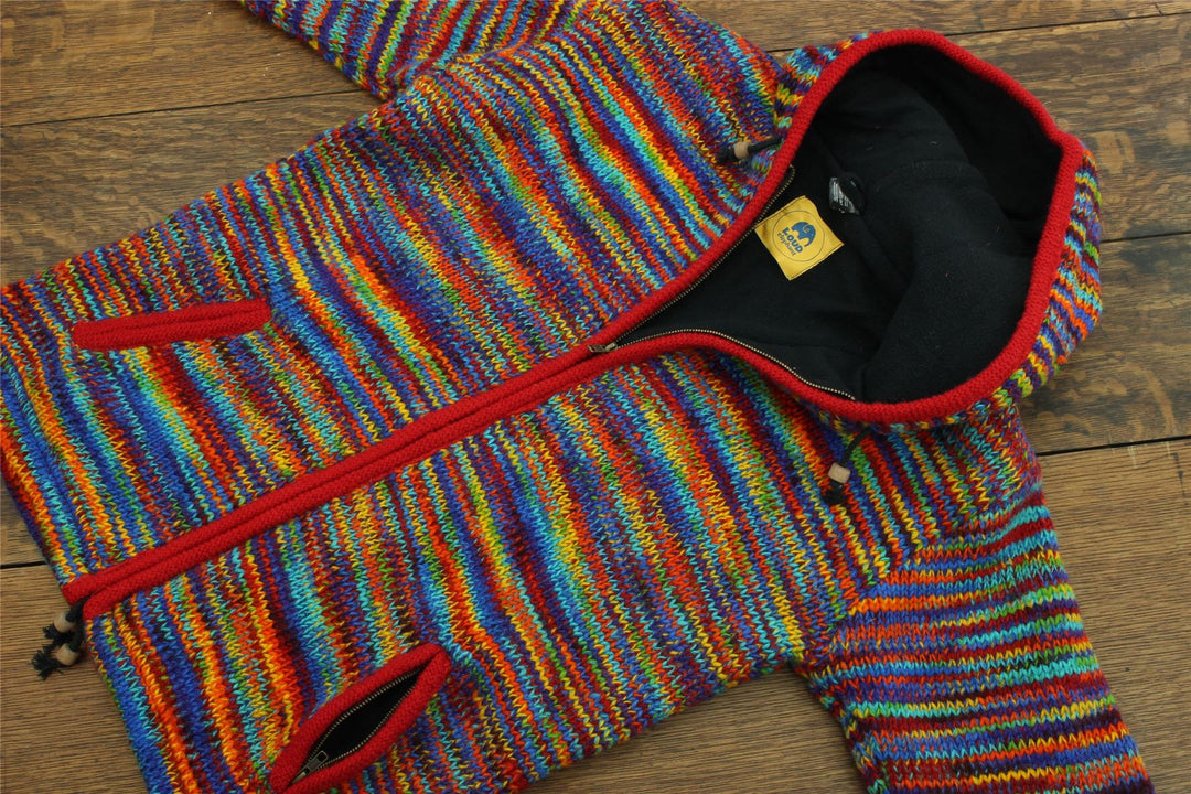 Hand Knitted Wool Hooded Jacket Cardigan - SD Rainbow