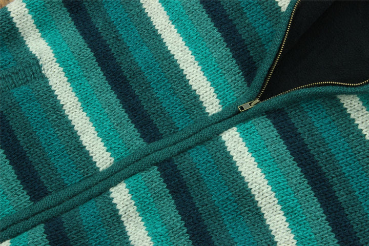 Hand Knitted Wool Jacket Cardigan - Stripe Teal