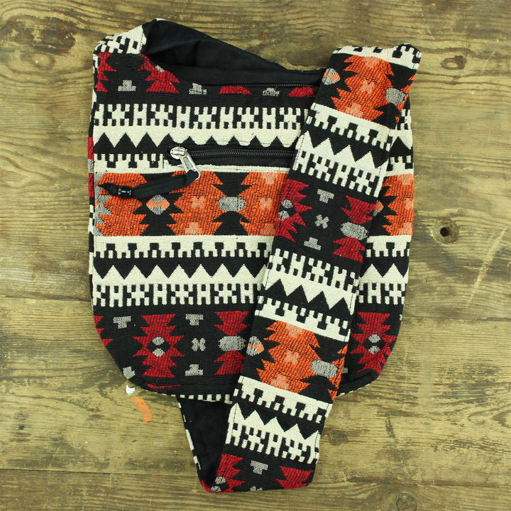 Cotton Canvas Sling Shoulder Bag - Aztec Orange Red