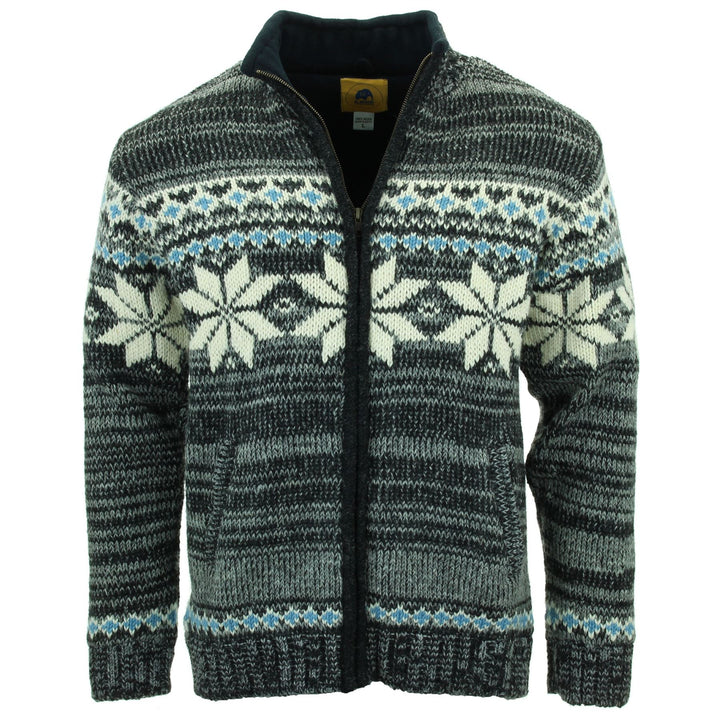 Hand Knitted Wool Jacket Cardigan - Fairisle Grey