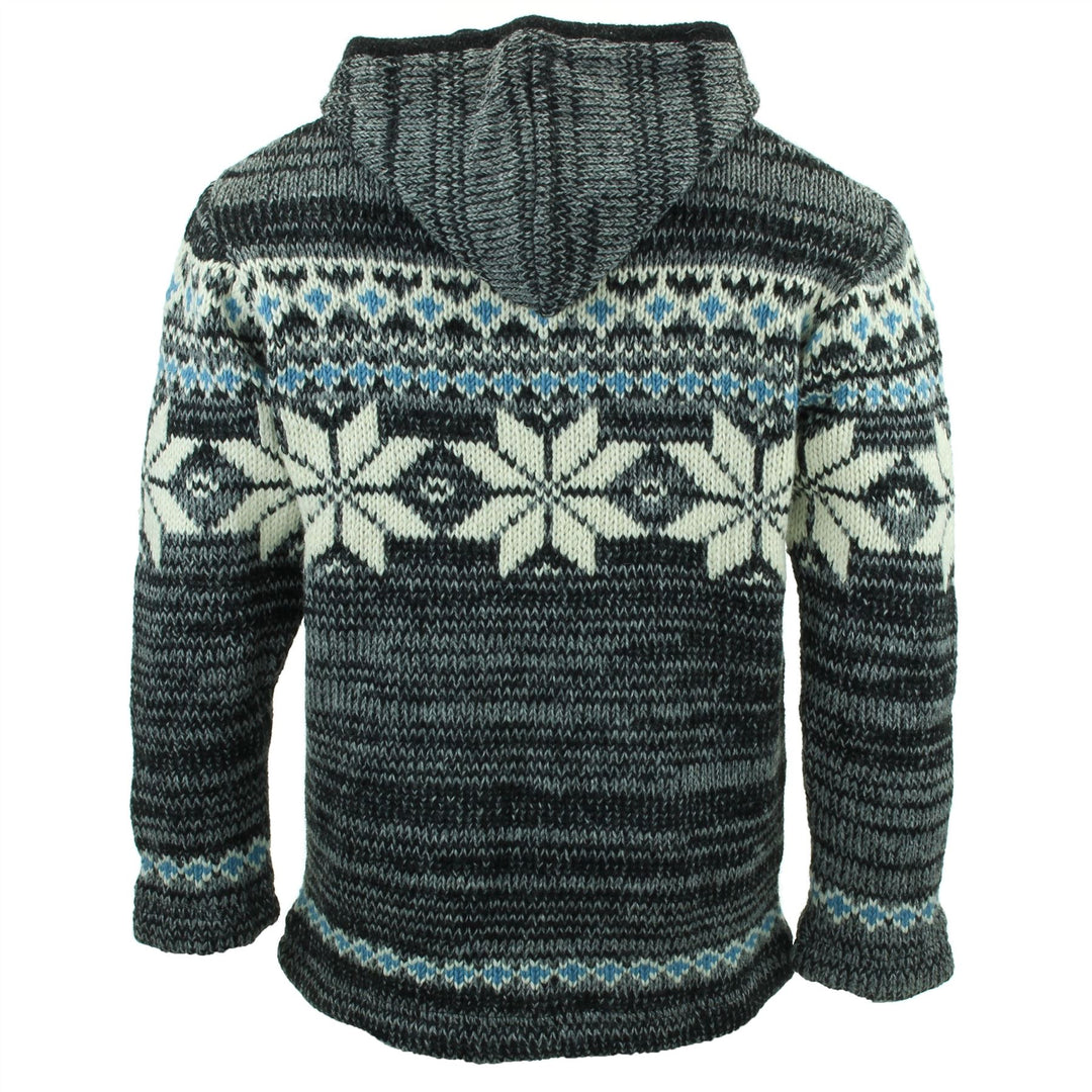 Hand Knitted Wool Hooded Jacket Cardigan - Fairisle Grey