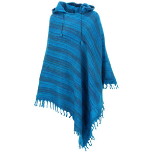 Vegan Wool Hooded Poncho - Light Blue