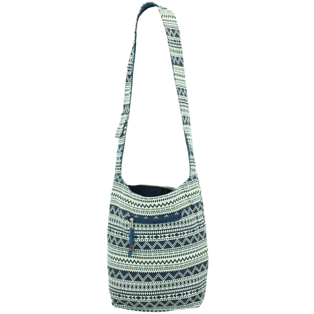 Cotton Canvas Sling Shoulder Bag - Navy
