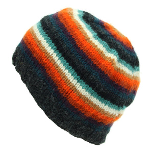 Hand Knitted Wool Beanie Hat - Stripe Anu