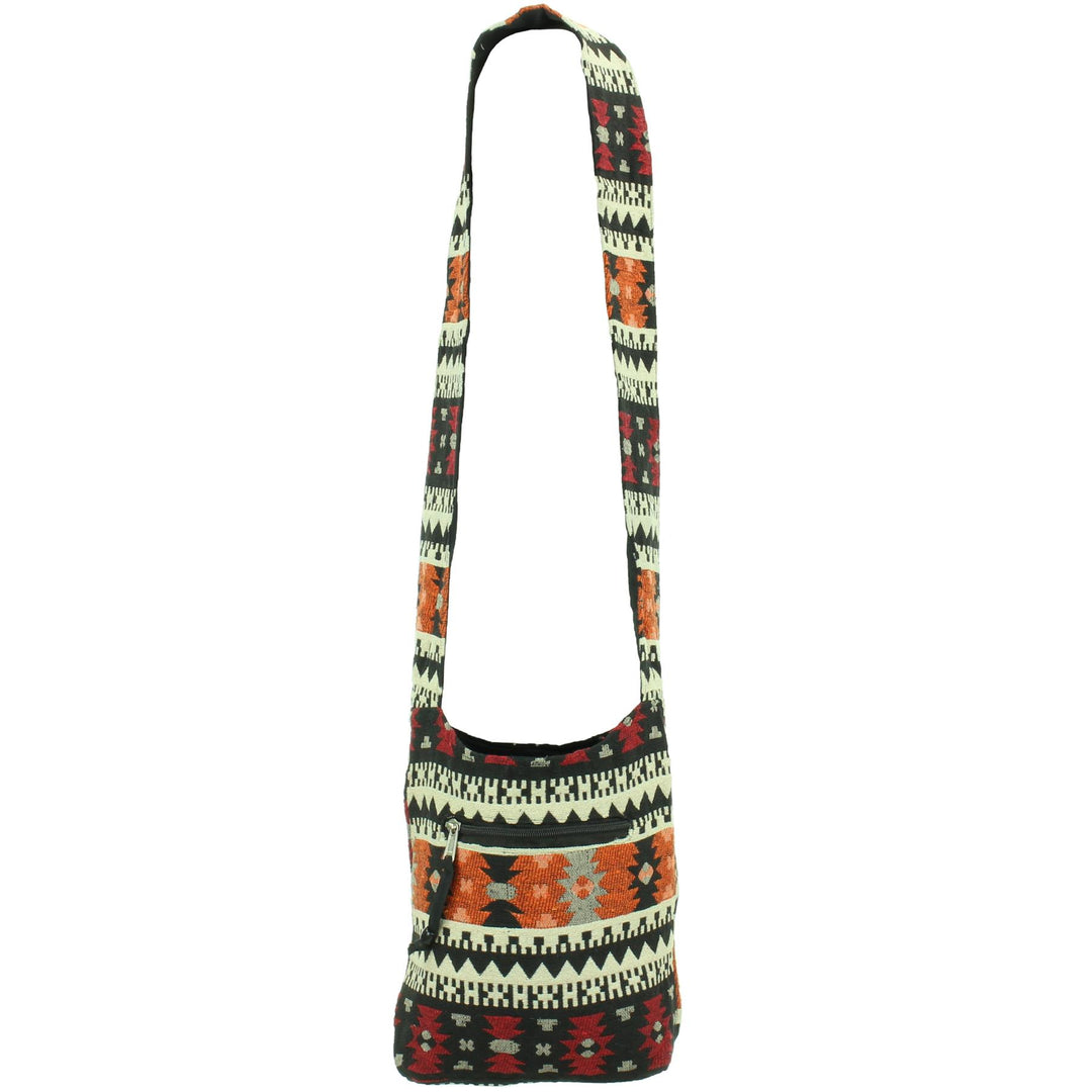 Cotton Canvas Sling Shoulder Bag - Aztec Orange Red