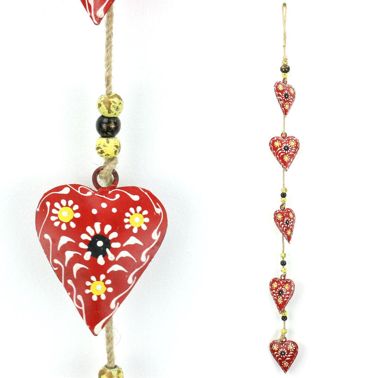 Hanging Mobile Decoration String of Hearts - Red - Sand String