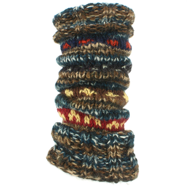 Chunky Wool Knit Abstract Pattern Leg Warmers - 17 Blue Brown