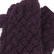 Chunky Wool Knit Arm Warmers - Plain - Purple