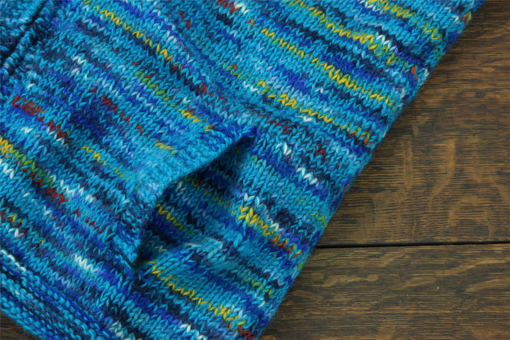 Hand Knitted Wool Hooded Jacket Cardigan - SD Bright Blue Mix