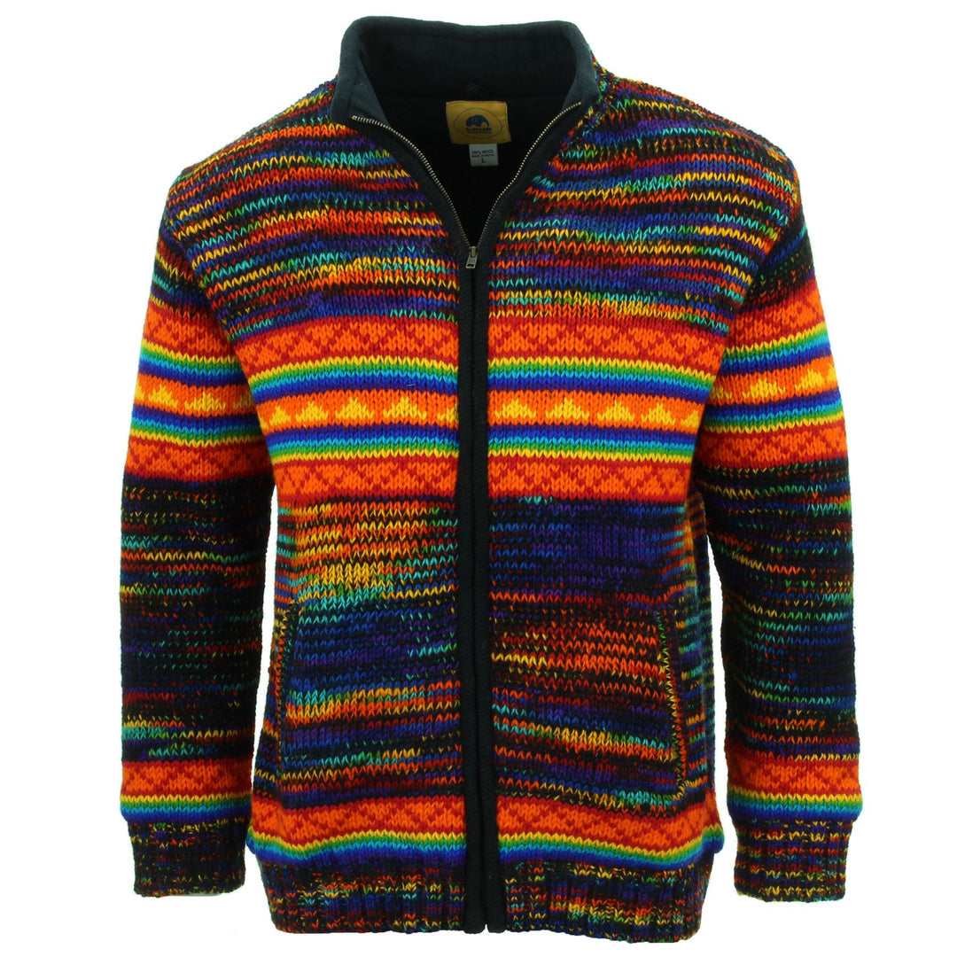 Hand Knitted Wool Jacket Cardigan - SD Black Rainbow Orange