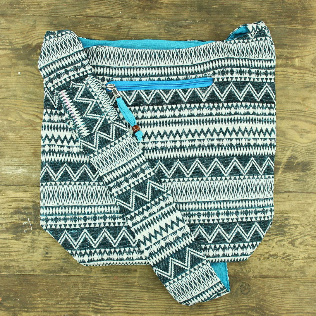 Cotton Canvas Sling Shoulder Bag - Turquoise