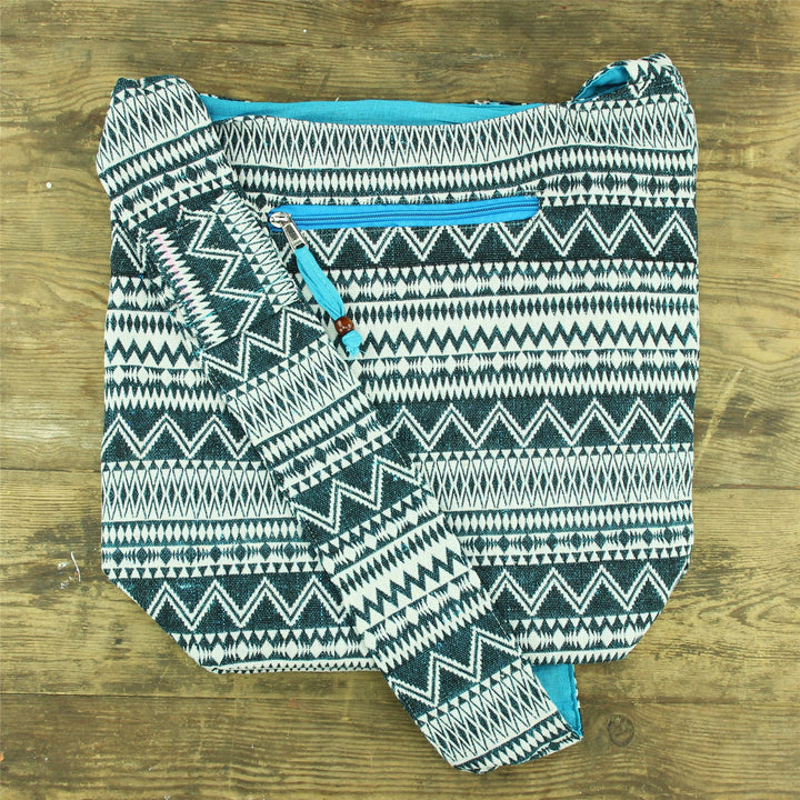 Cotton Canvas Sling Shoulder Bag - Turquoise