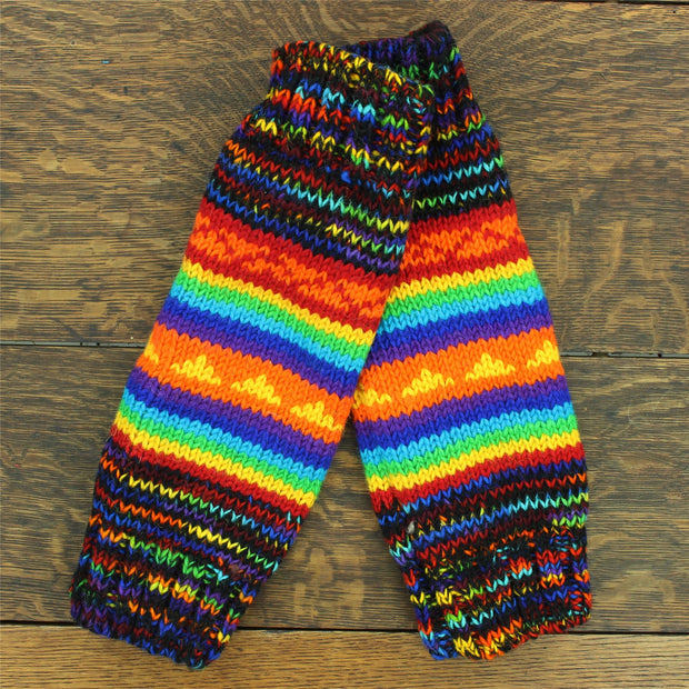 Hand Knitted Wool Leg Warmers - SD Black Rainbow Orange