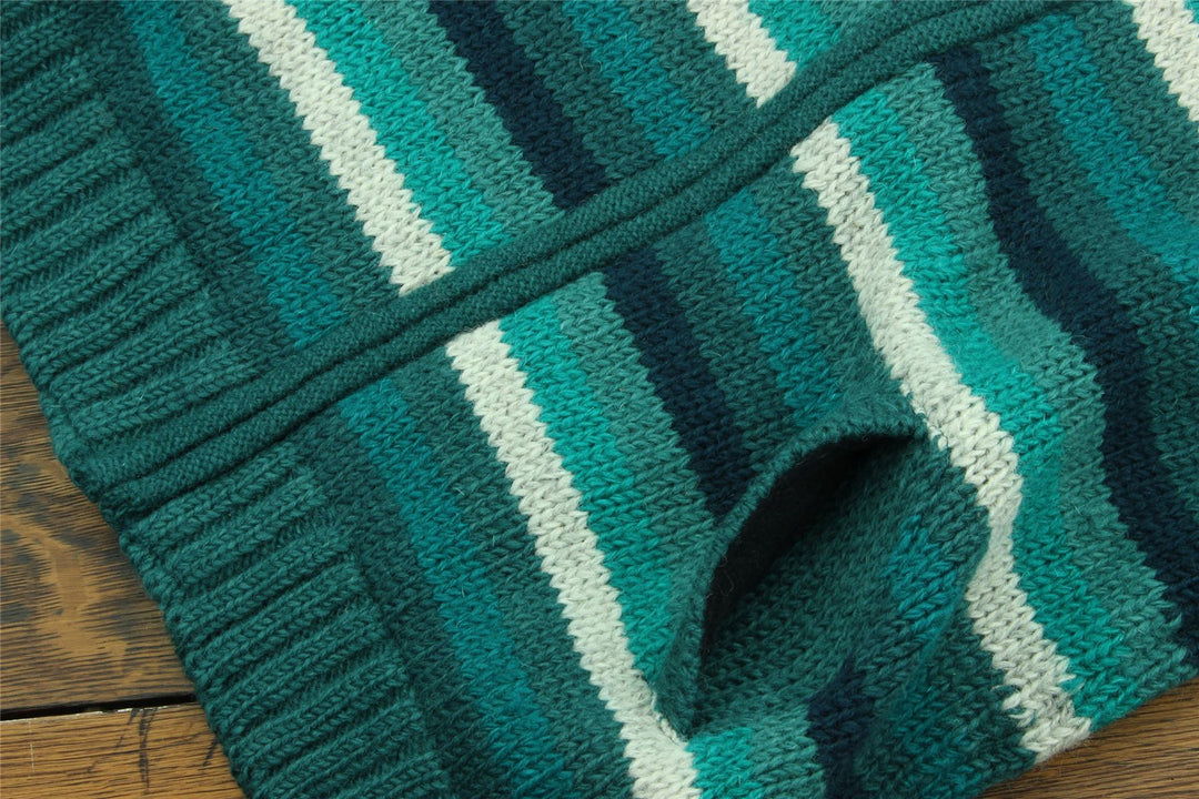 Hand Knitted Wool Jacket Cardigan - Stripe Teal