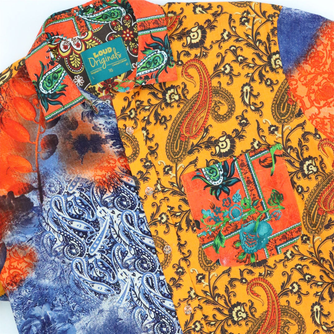 Regular Fit Short Sleeve Shirt - Orange Random Mixed Panel