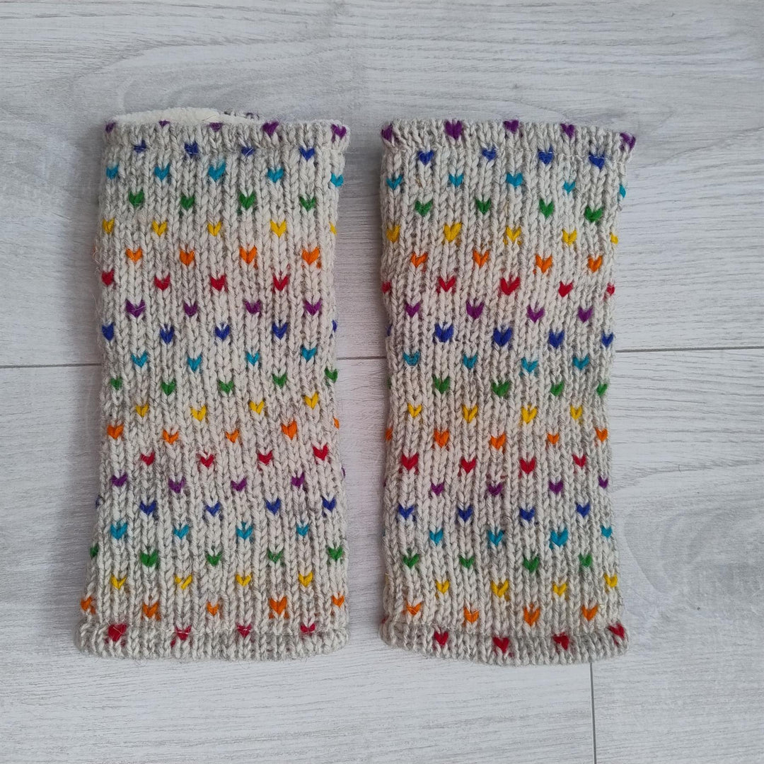 Wool Knit Fleece Lined  Wrist Warmers - Tik Tik Grey