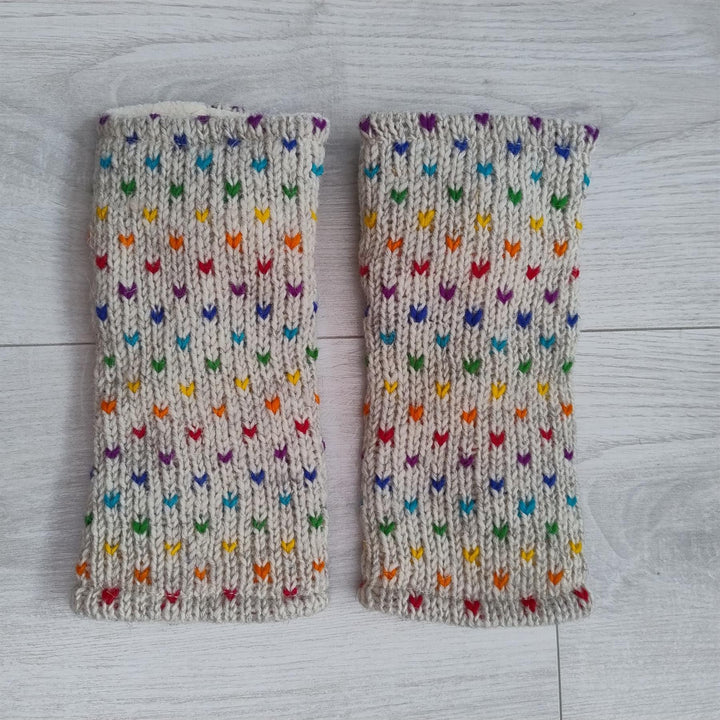 Wool Knit Fleece Lined  Wrist Warmers - Tik Tik Grey