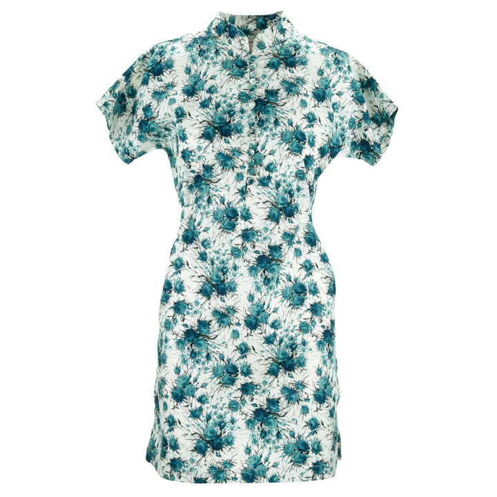 Mandarin Mini Dress - Rose Bunch Teal