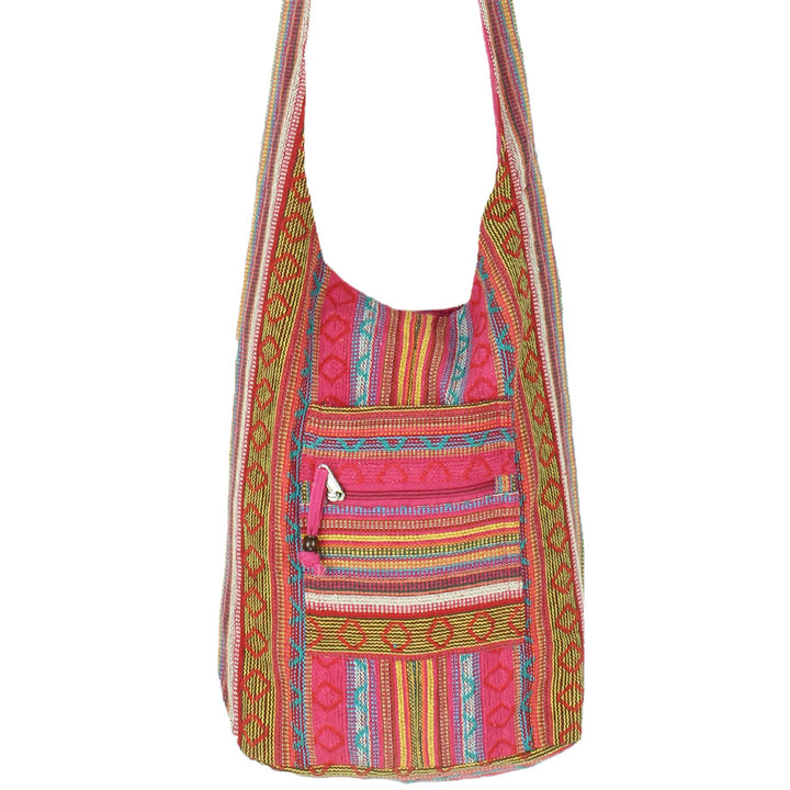 Diamond Pattern Canvas Sling Shoulder Bag - Pink