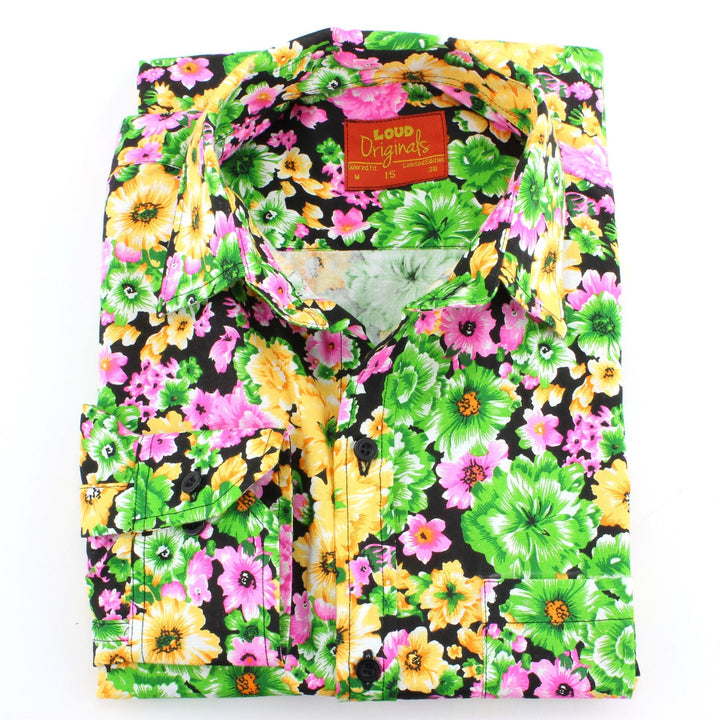 Tailored Fit Long Sleeve Shirt - Green Yellow & Pink Floral