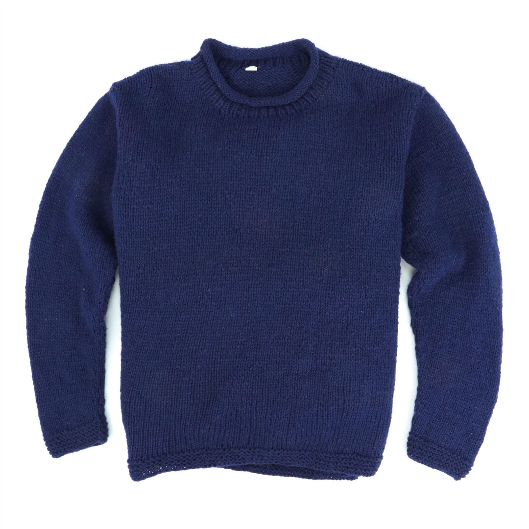 Hand Knitted Wool Jumper - Plain Navy
