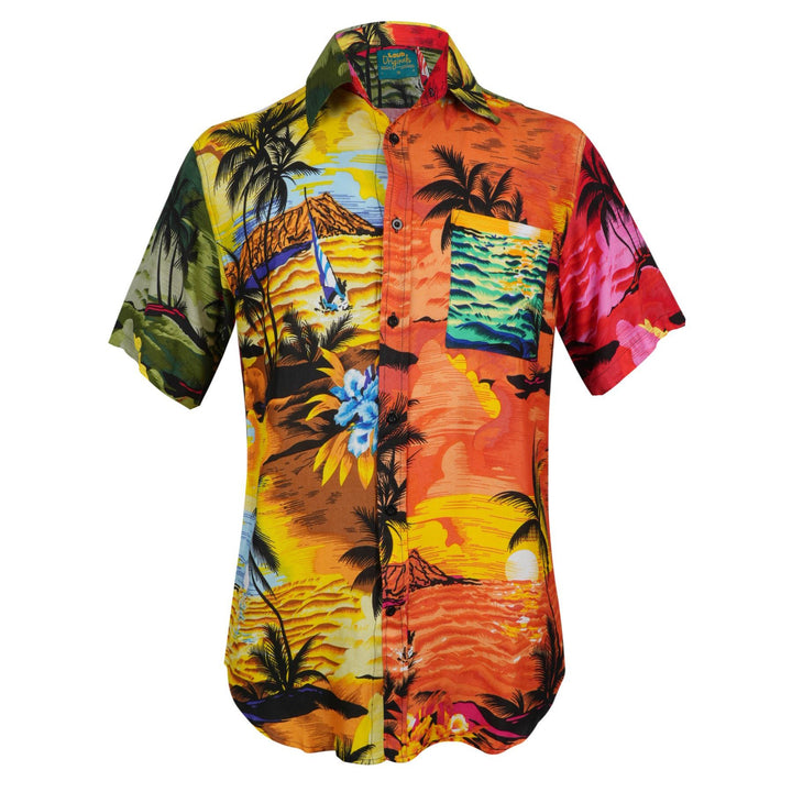 Regular Fit Short Sleeve Shirt - Random Mixed Panel Tropical Sundown