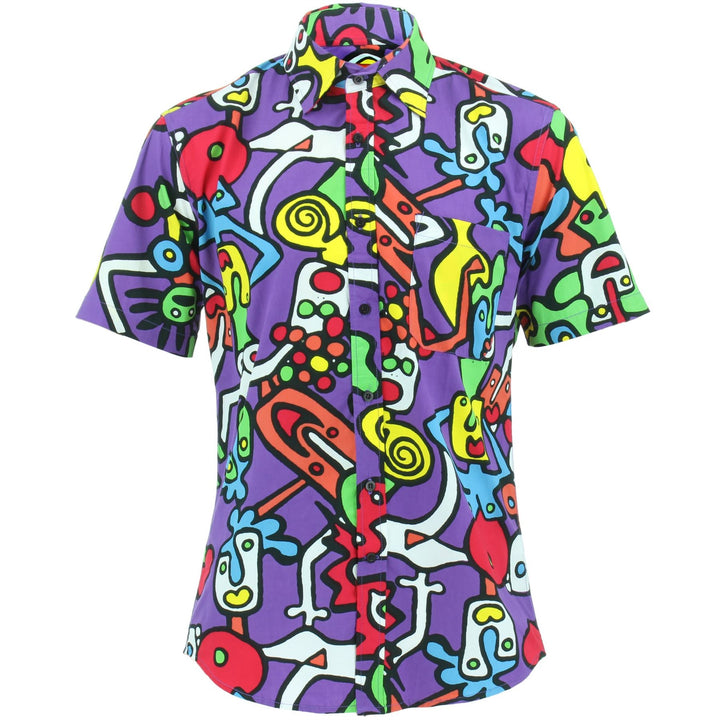 Tailored Fit Short Sleeve Cotton Shirt - Tiffy Print - Purple
